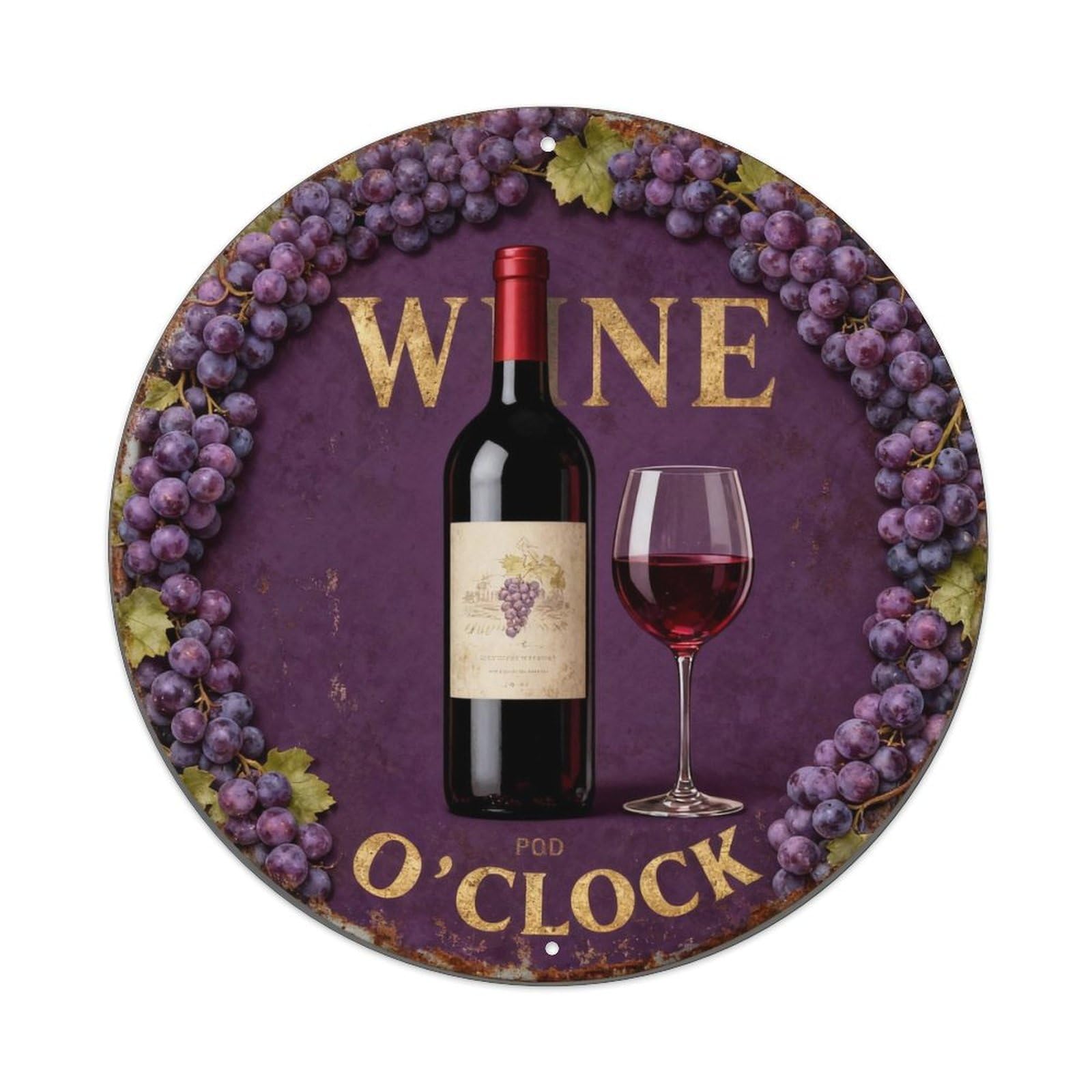 Wine O'clock Metal Tin Sign Plaque