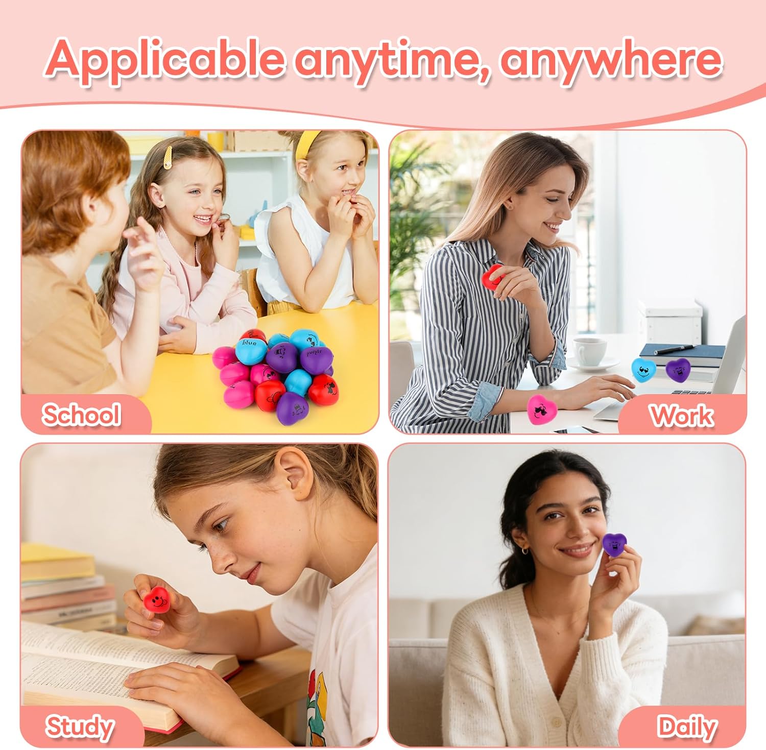 18-Piece Heart Shaped Stress Balls Gift Set with Box, Card & Bag, 4 Colors - Valentine's Day Gifts, Party Favors, Classroom Prizes for Anxiety Relief​