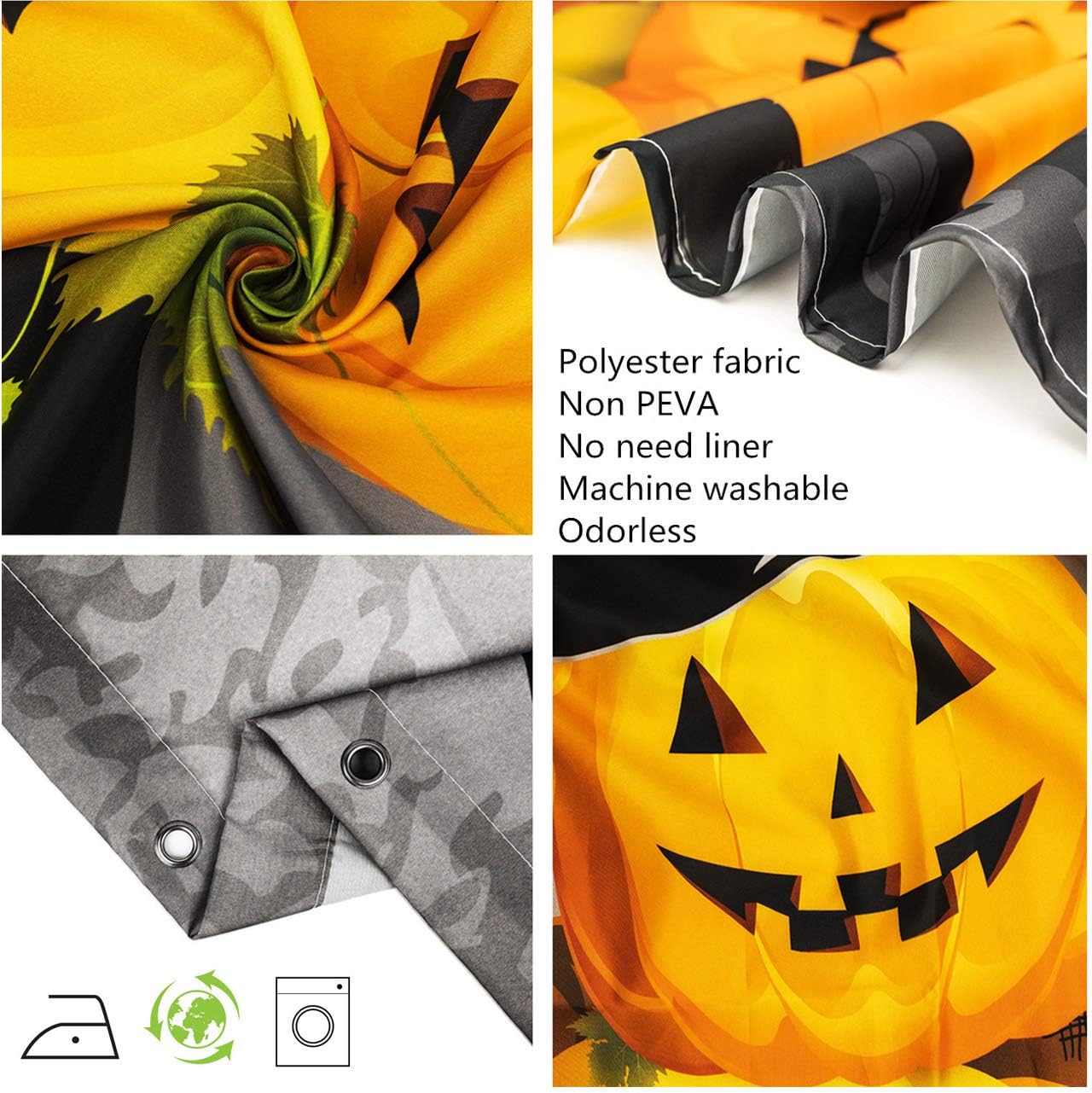 LB Halloween Pumpkin Shower Curtains for Bathroom Witch Hat Broom Decor Hallowmas Shower Curtain with Hooks 72x78 inch Extra Long Polyester Fabric Waterproof