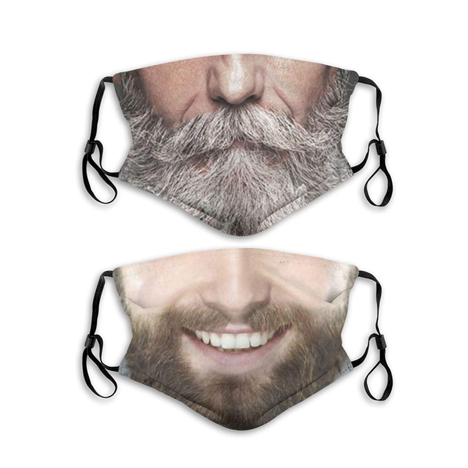 2Pcs Funny Beard Face Mask With Filter Pocket Washable Face Bandanas Balaclava Anti-Dust Print Reusable Fabric Masks For Men Women