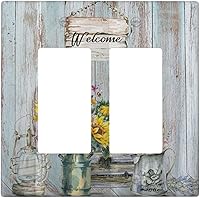 Vista 127 de Cubierta de interruptor de luz de 3 cuadrillas con diseño de flores azules púrpuras, cubierta de placa de pared de triple palanca, arbustos florales