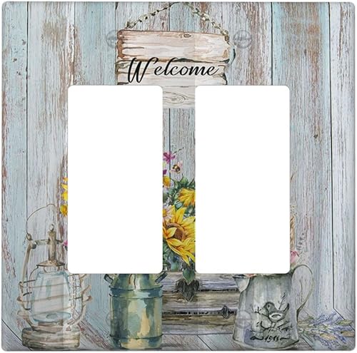 Miniatura 127 de Cubierta de interruptor de luz de 3 cuadrillas con diseño de flores azules púrpuras, cubierta de placa de pared de triple palanca, arbustos florales