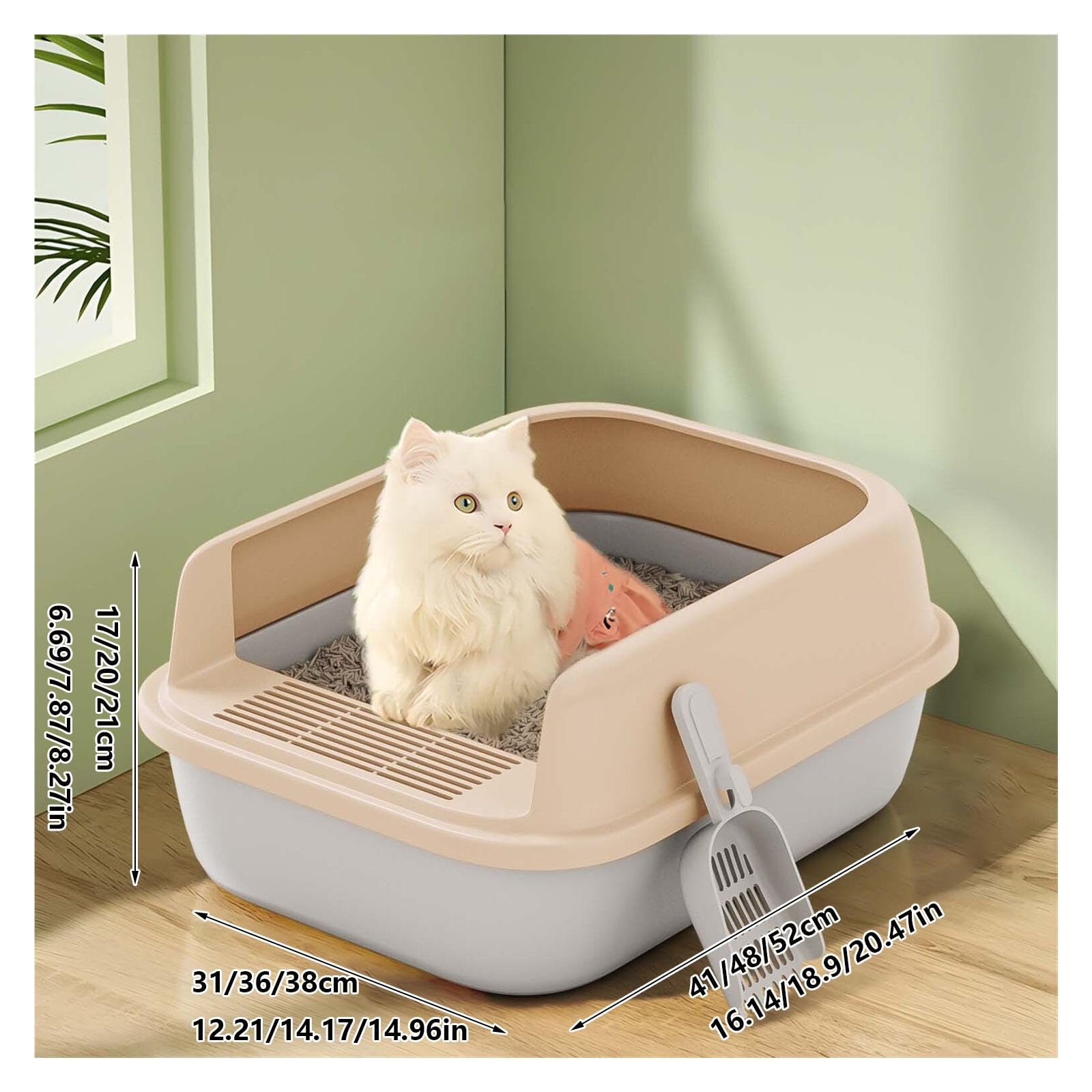 Bac à litière ouvert pour chats et chiens uniquement, semi-ouvert anti-éclaboussures, tamis haut durable pour petits chats, facile à nettoyer et à assembler, utilisation en intérieur (amande