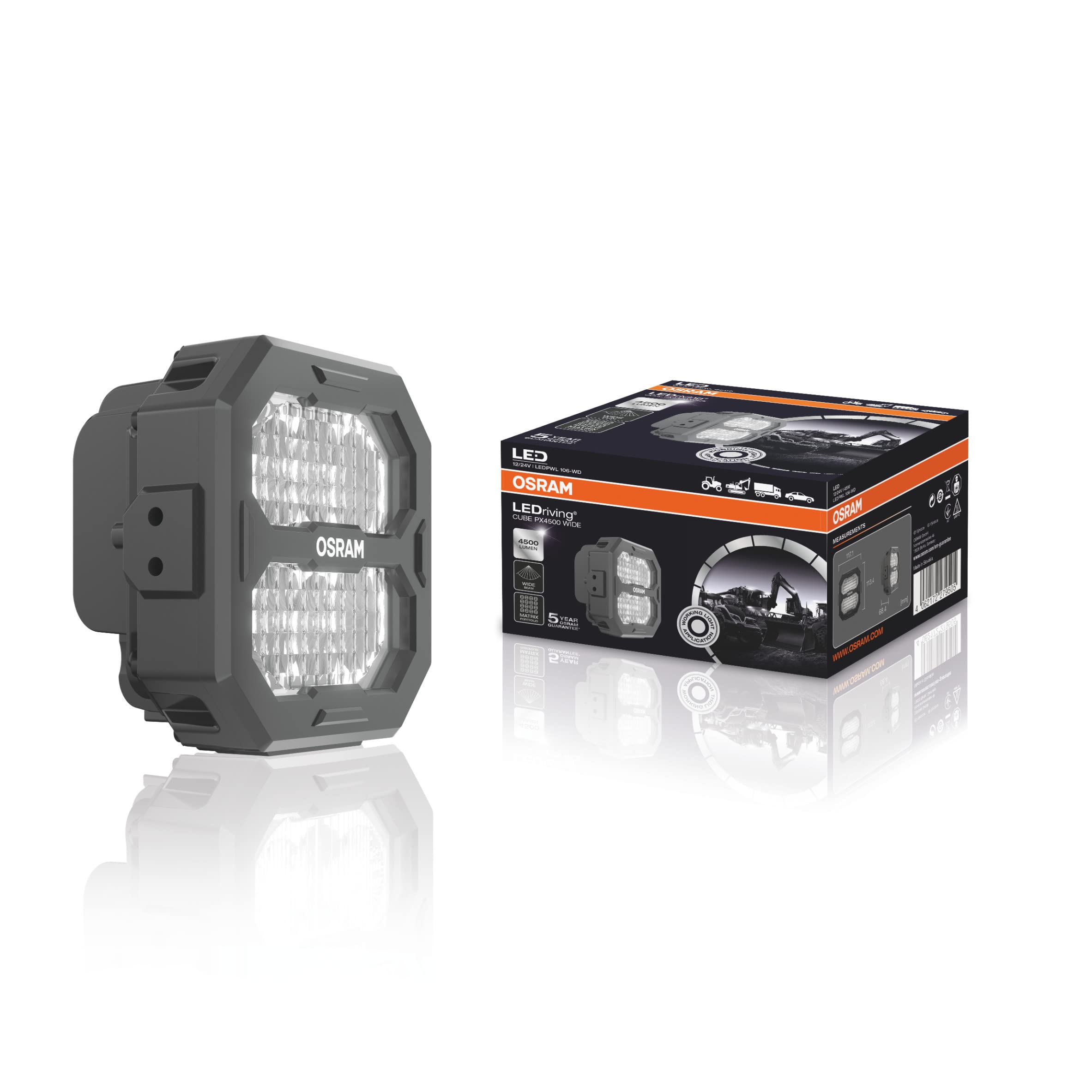 OSRAM LEDriving® Cube PX4500 Wide, LEDPWL 106-WD, OFF ROAD LED work lights, 4500 lumens, Folding box (1 Lamp)