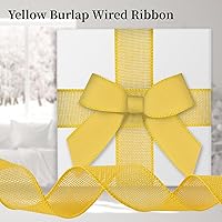 Vista 4 de Cinta amarilla de arpillera con alambre de 1.5 pulgadas, cintas de 10 yardas para árboles de Navidad, coronas, lazos de regalo, decoración