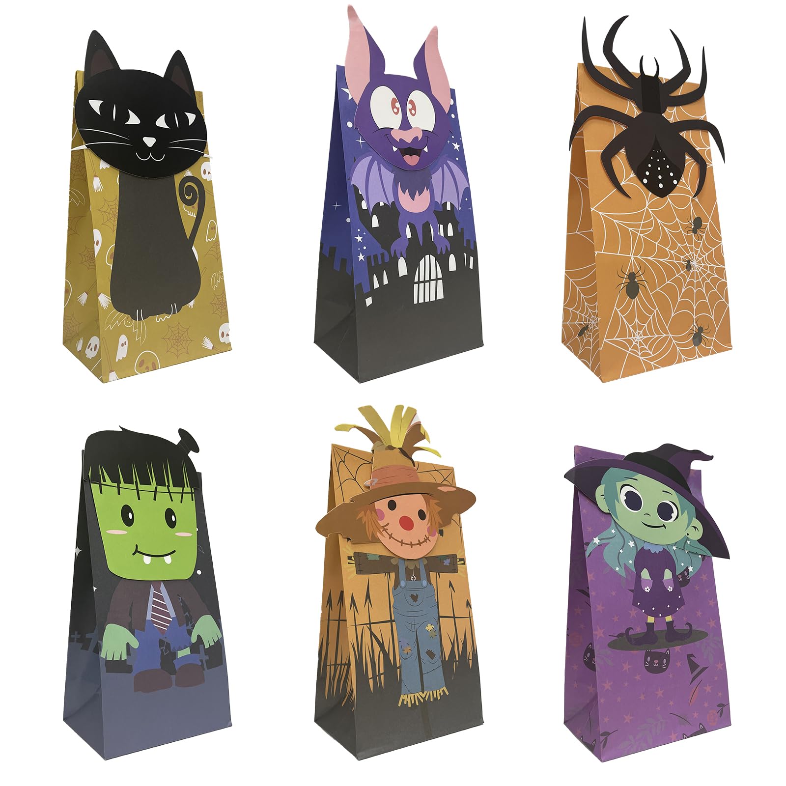 Halloween Treat Bags - 24pcs Trick or Treat Goody Bags with 24pcs Stickers, Gift Bag for Halloween Kids Party Supplies