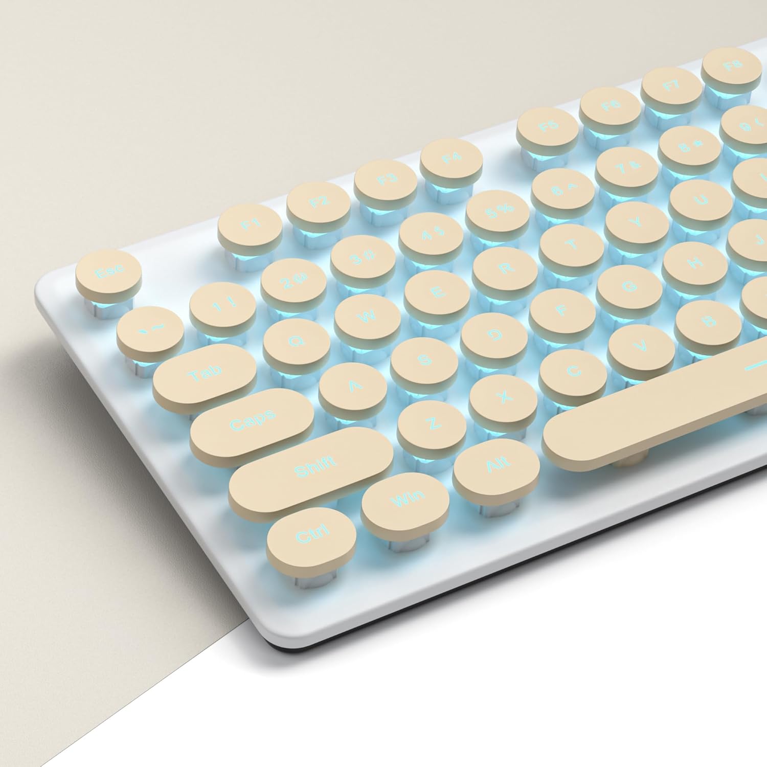 Wired Retro Computer Keyboard, Quiet Typewriter Keyboard, Beige Cute Keyboards Light up with Round Keycaps, LED Backlit,104-key for PC, Laptop(Beige)