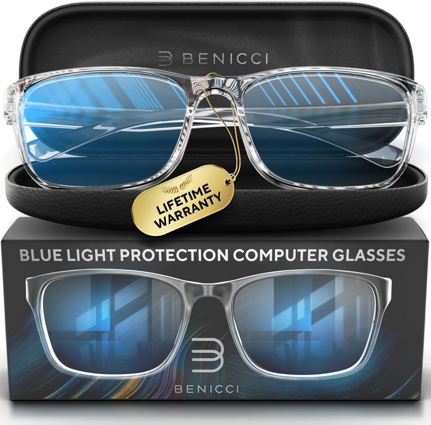 Stylish Blue Light Computer Blocking Glasses for Men and Women - Ease Digital Eye Strain, Dry Eyes, Headaches and Blurry Vision - Instantly Blocks Glare from Computers and Phone Screens, Case Included