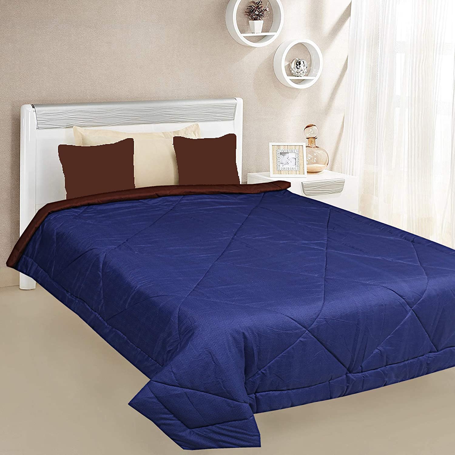 Kuber Industries Microfibre Printed Reversible Comforter, Double (Brown and Blue, 200 GSM), CTKTC13974