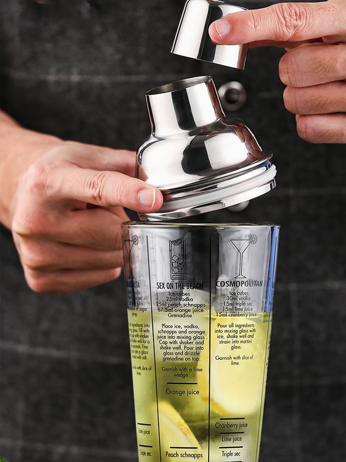 Shaker à Cocktails En Verre Avec Couvercle Doré - 0,4 L, Recettes Incluses, Idéal Pour Maison Et Fêtes (style Art Déco)