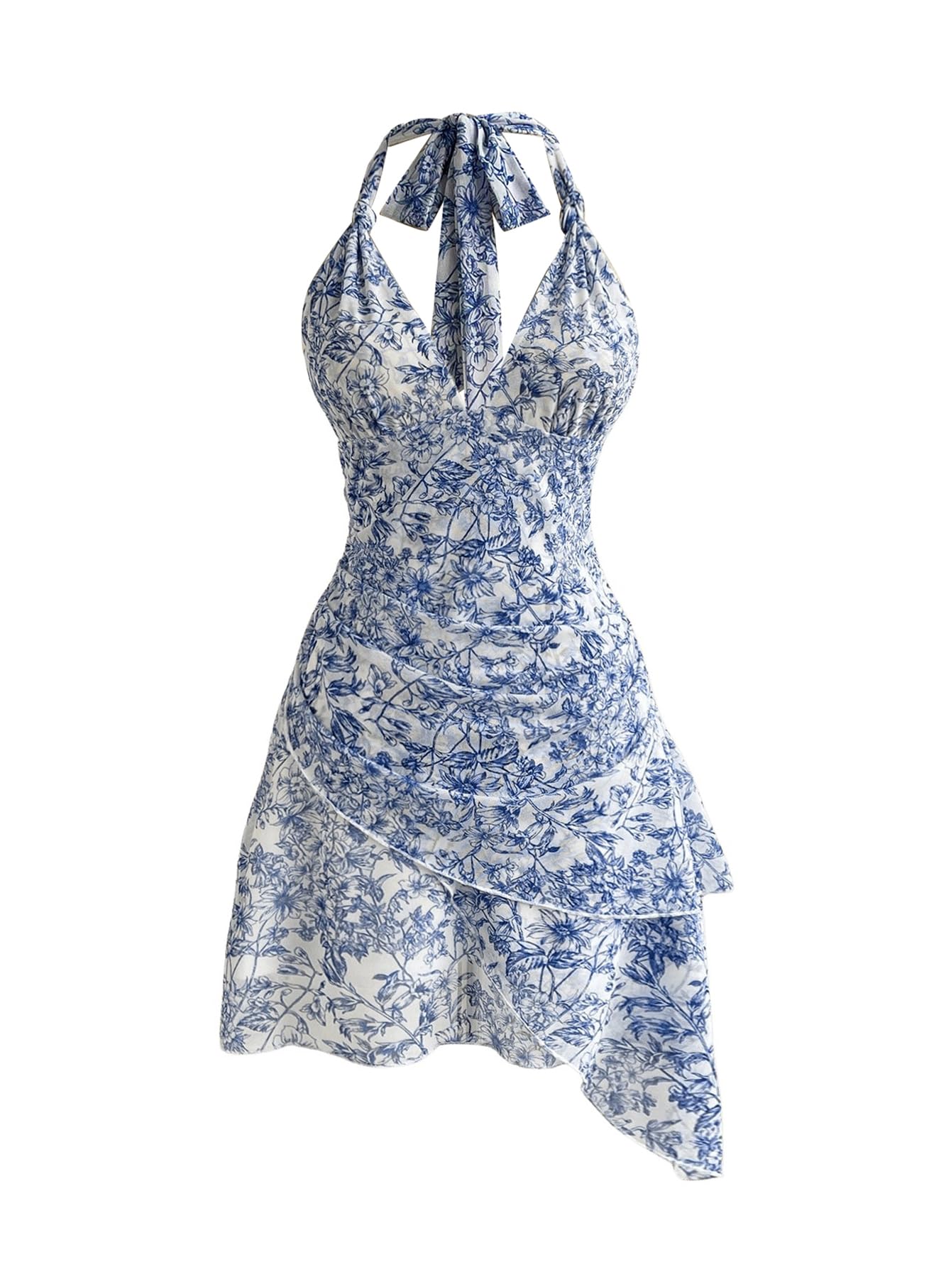 BEAUDRM Women's Summer Mini Dress Halter Backless Vacation Beach Sundresses