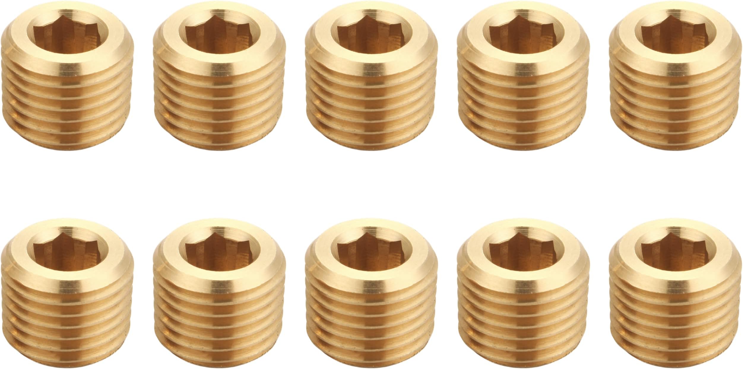 T TANYA HARDWARE Brass Pipe Fitting, Hex Counter Sunk Plug, 1/4 Inch NPT Male Pipe - 10 Piece