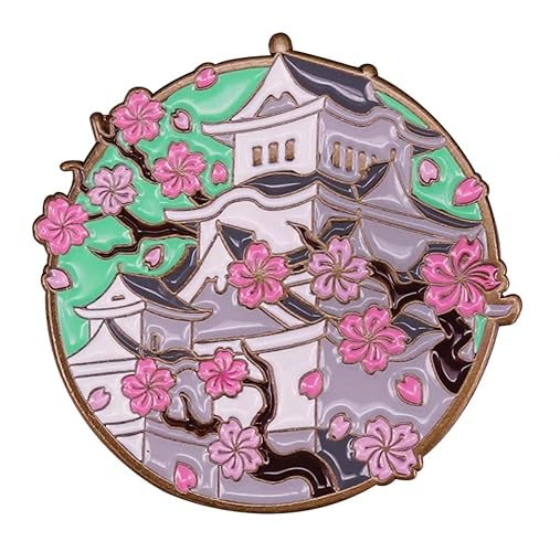 Japan Japanese Cherry Plum Blossoms Tree Flowers Castle Shiro 1.2" Enamel Pin Badge