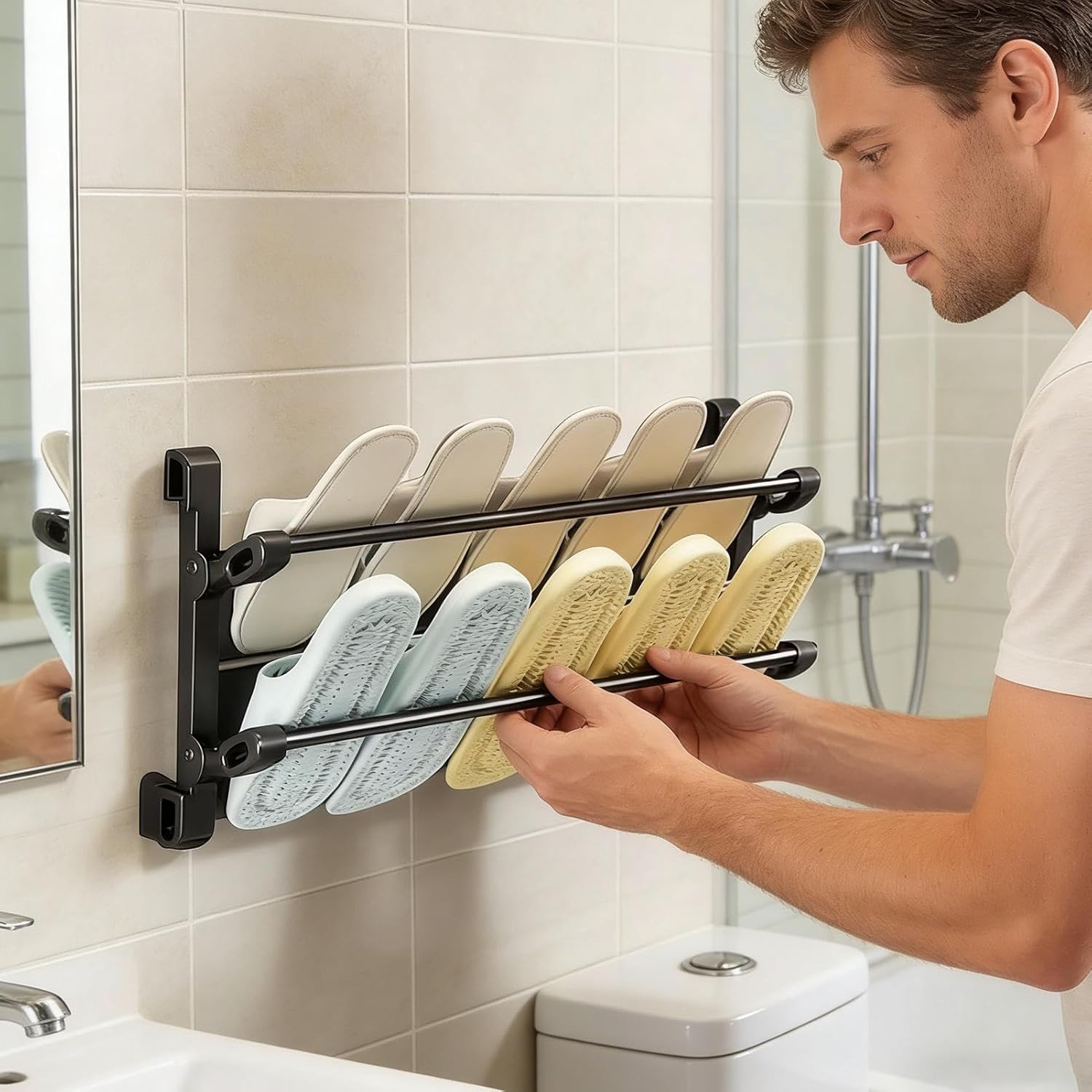 Foldable Shoe Shelf, 65x29cm, Wall Mounted 2-Tier Shoe Rack, Space-Saving Organizer for Sneakers, Hallway, Wardrobe, Bathroom, Dorm, Apartment