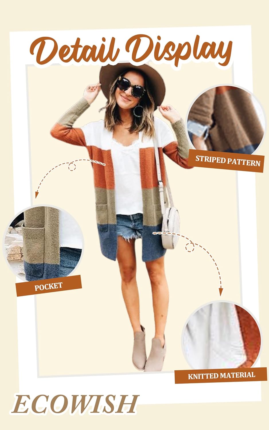 ECOWISH Women Cardigan Sweaters Long Floral Striped Winter Fall Long Sleeve Open Front Cozy Knitted Daisy Fuzzy Coats Outwear - Image 5