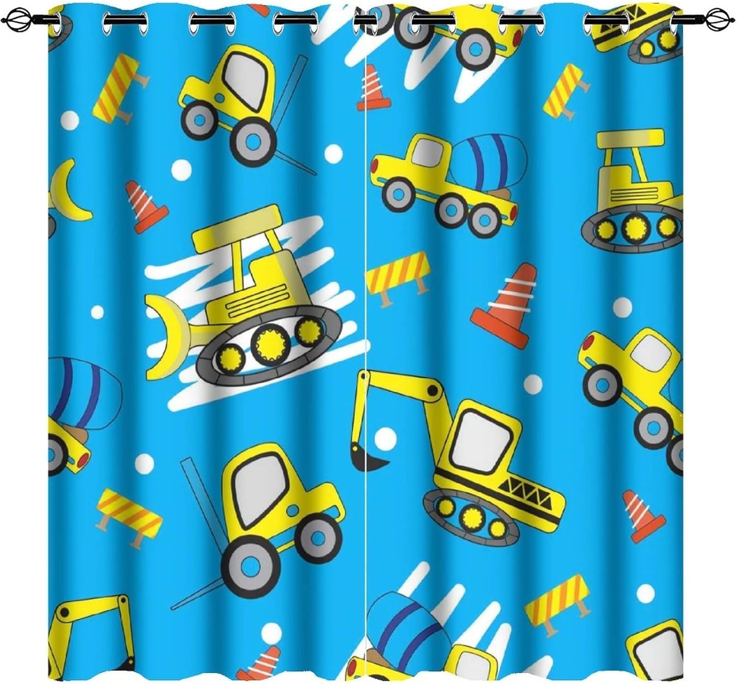 Sky Blue Cartoon Car Blackout Curtains, Window Treatment Set, 2 Panels 3D Printed Grommet Curtains for Room/Bedroom Heat Insulation Noise Reduction Drapes(54" Wx39 L)