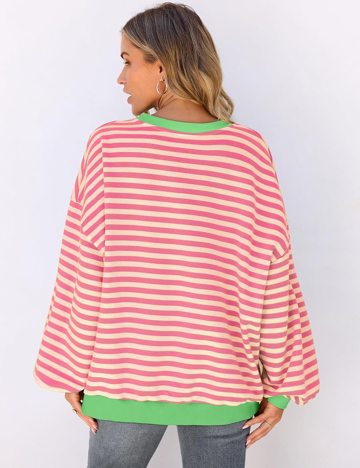 UEU Women Oversized Striped Crewneck Sweatshirt Long Sleeve Color Block Pullover Tops Casual Loose Workout Shirt - Image 5