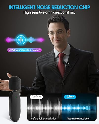 Miniatura 4 de Micrófono de solapa inalámbrico Lavalier para iPhone, Android, cámara, mini micrófono inalámbrico profesional Plug-Play 2.4G Ultra Low Delay Chip de