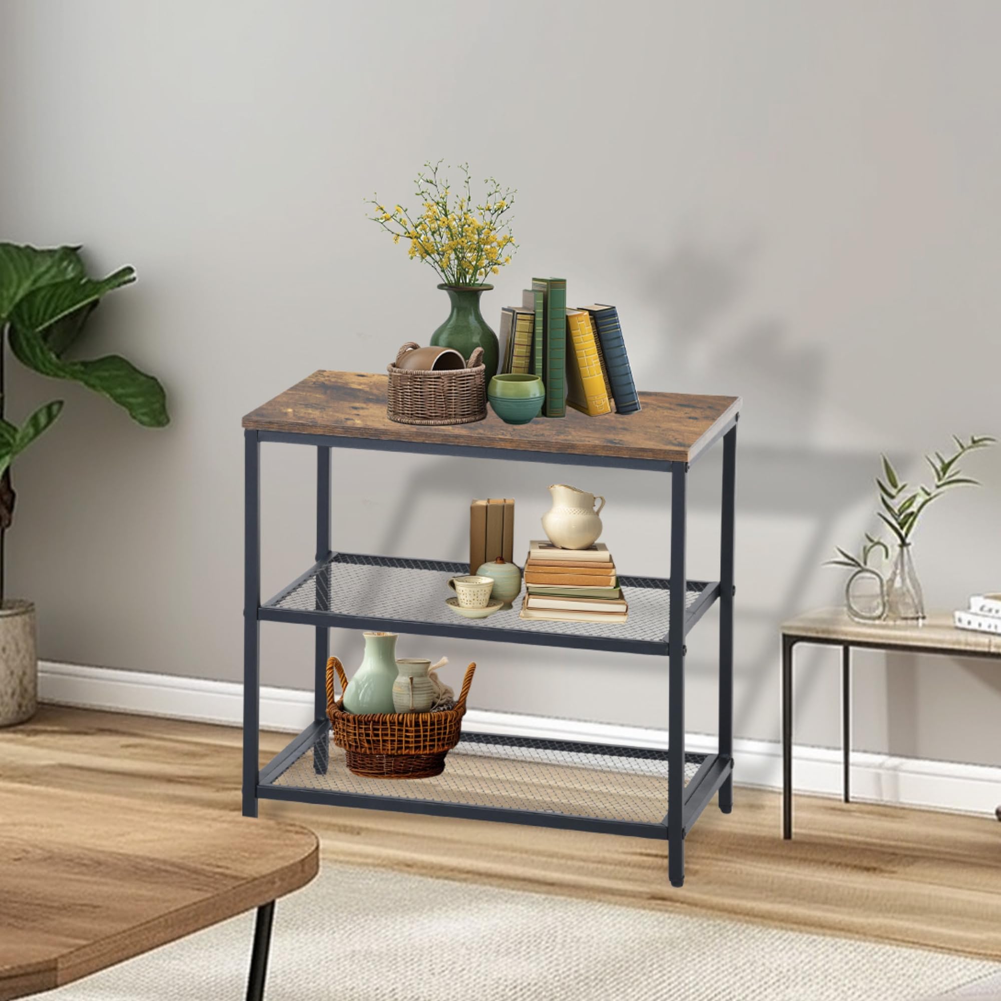 FurnitureR 50CM Hocker Aufbewahrungsbank, Aufbewahrungseinheit mit 3-Regalen und Nivellierfüßen, Hocker Bank mit Vintage MDF, für Wohnzimmer, Schlafzimmer, Flur, Küche, Esszimmer, Braun,50x28x48CM