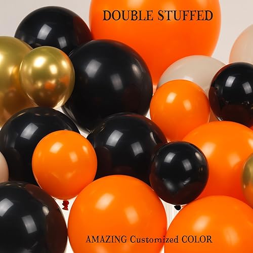 Miniatura 7 de Kit de guirnalda de globos de doble relleno de Halloween, 116 piezas, naranja quemado, arena, blanco, negro y dorado, arco de globos de goma para