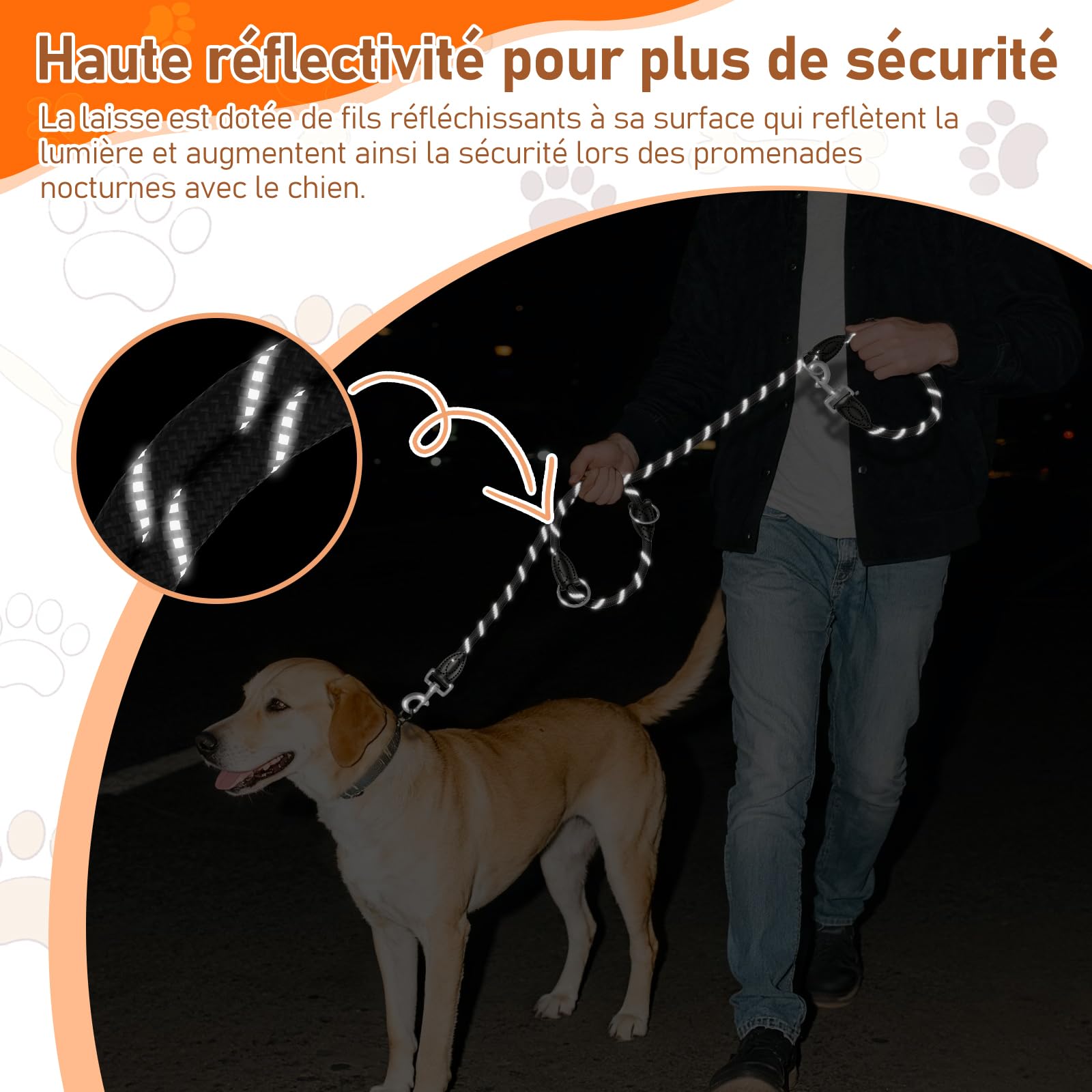 Aystkniet Laisse Multifonctionnelle 3M pour Chien, Laisse Dressage Réglable Adaptée aux Chiens de Taille Moyenne à Grande, Laisse Robuste en Nylon pour 2 Chien, Force extrême jusqu'à 250kg, 12mm