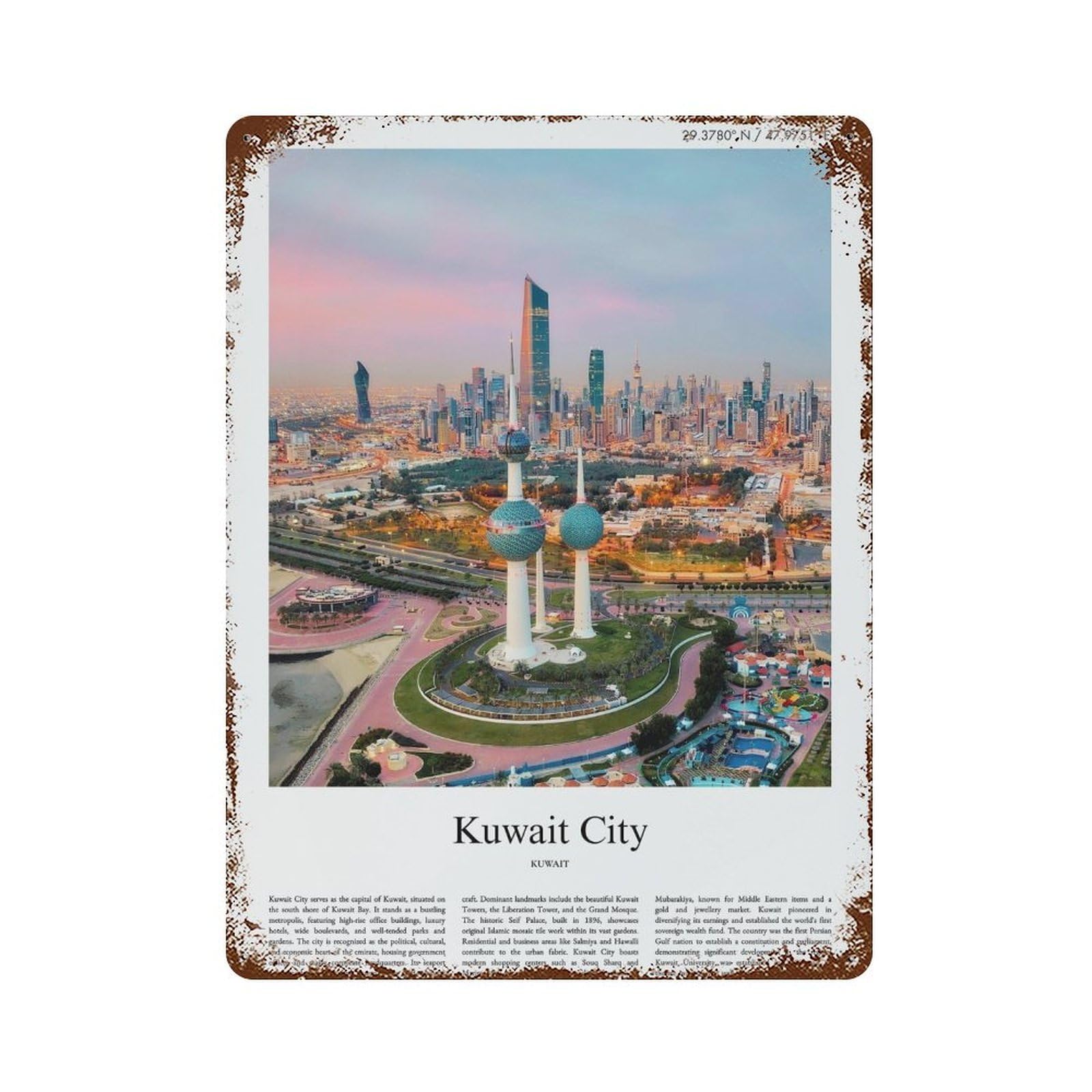 xiaoxiaoshen Kuwait City Kuwait City Scenery Wall Decor Art Metal Tin Poster Modern Home Decor Art Home Bar Shop Decorations Vintage Sign 40x30cm