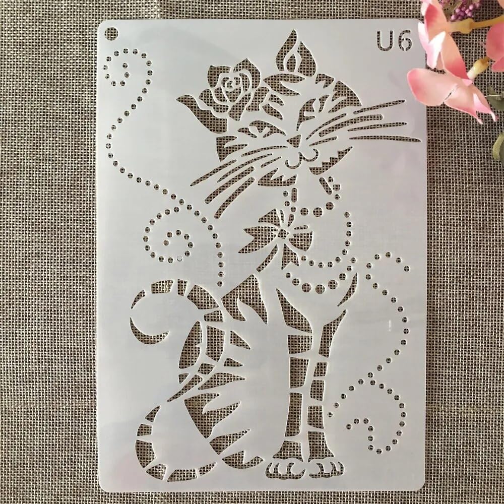 20 stencil riutilizzabili A5 21 x 14,5 cm, motivo: ragazza, gatto, uccello, ponte e farfalla, stencil per pittura su legno, portico, porta d'ingresso, parete, decorazione per la casa