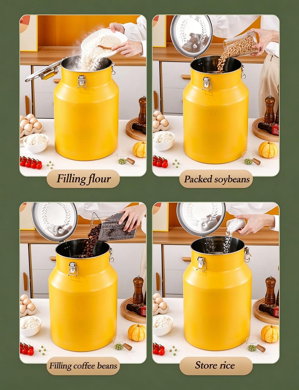 RéCipient de Stockage pour Riz en Acier Inoxydable，Bleu clair：5L