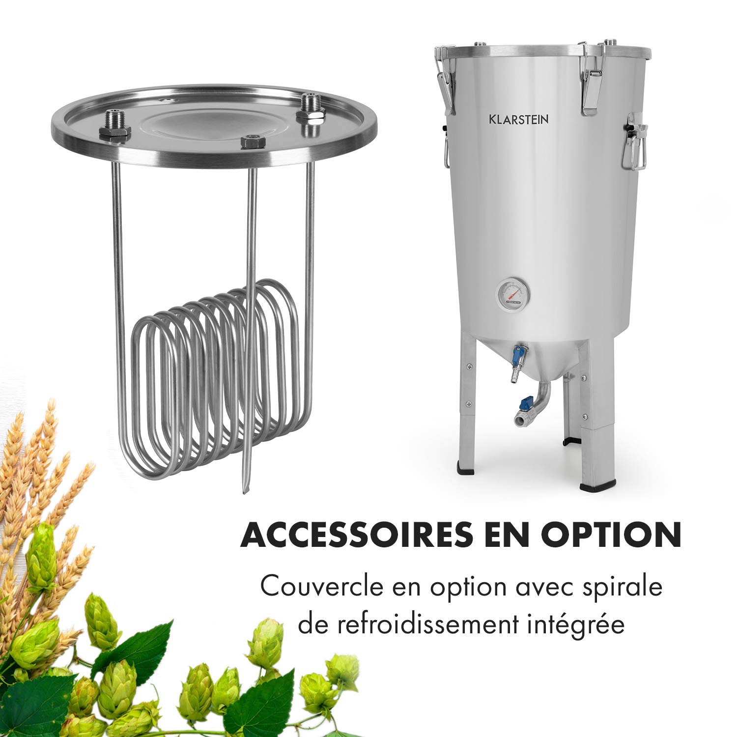 Klarstein Gärkeller Pro - Cuve de fermentation, Bière artisanale, 30L de capacité, Comprenant un barboteur, Inox 304, Thermomètre jusqu'à 40 °C, Robinet de vidange, Argent