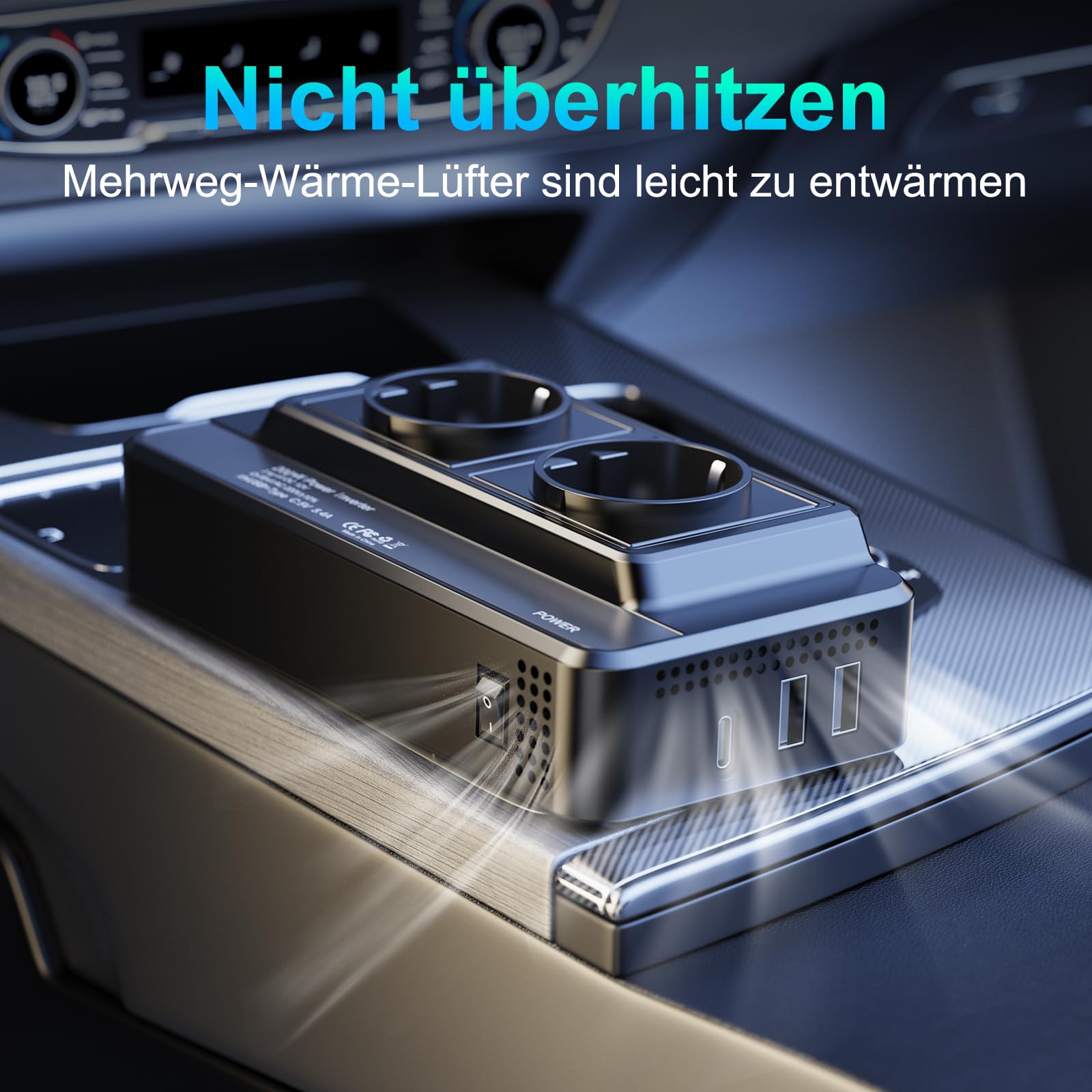 200 W Auto-Spannungswandler, Wechselrichter, DC 12 V auf AC 230 V, mit 2 Steckdosen und 3 USB-Anschlüssen, Schnelllade-Autoladegerät mit Zigarettenanzünderstecker für Geschäftsreisen und Urlaub