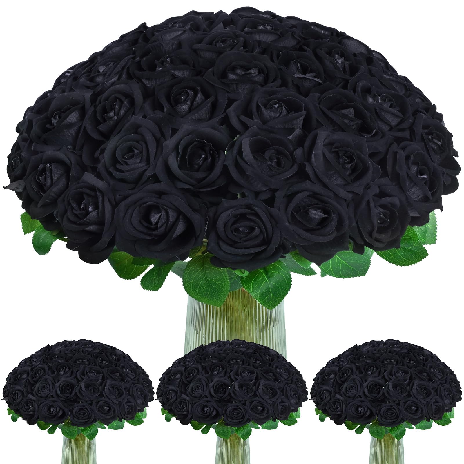 Photo 1 of 100 Pcs Black Roses Artificial Flowers, Real Touch Velvet Roses Bouquet Fake Flowers Bulk, Artificial Roses with Long Stems for Birthday Gift Women Mom DIY Bridal Wedding Centerpiece Decorations