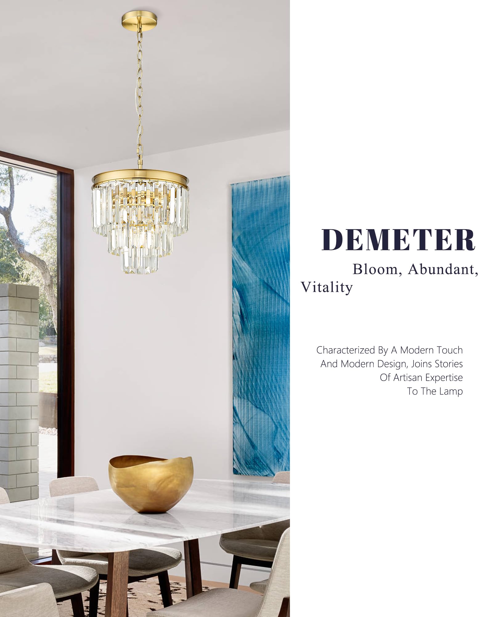 KLKLCH Small Chandelier Light Fixture, Gold Crystal Pendant Light