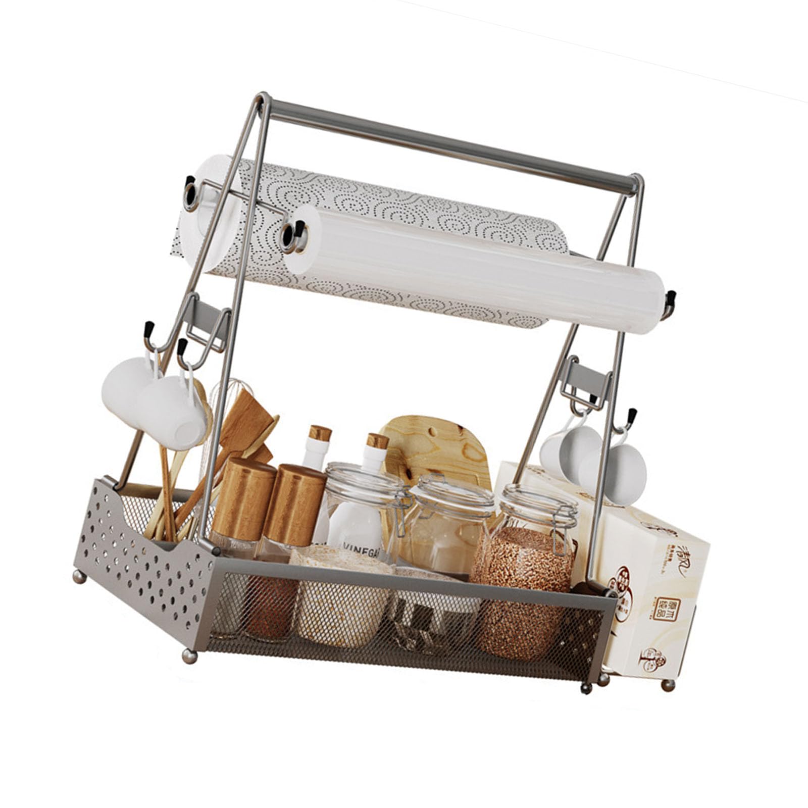 Hsioluted Portable Iron BBQ Carrier with Divided Compartments Comfort Handle for Camping Transport Kitchen Tool Planner