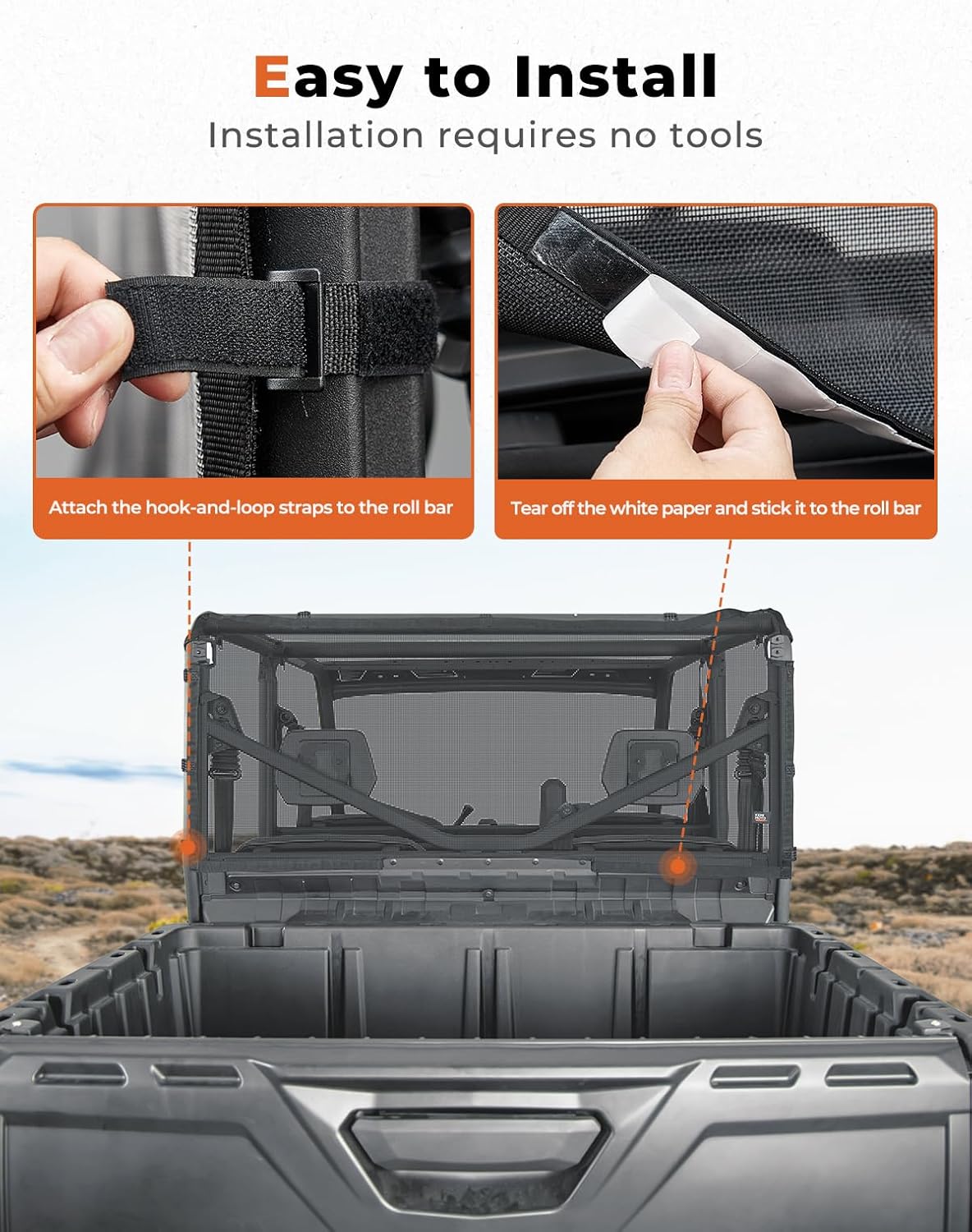 KEMIMOTO Rear Window Net Compatible with Can-Am Defender HD 5/7/ 8/9/ 10 DPS XT XMR Max 2016-2024 UTV Soft Windshield Mesh Sun UV Protection Back Dust Screen Windscreen Ventilated