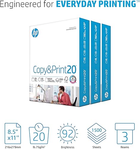 Miniatura 2 de HP - Papel para impresora Copy&Print20 de 8.5 x 11, 20 libras. Paquete con 3 resmas 1,500 hojas brillantez 92. Fabricado en Estados Unidos.