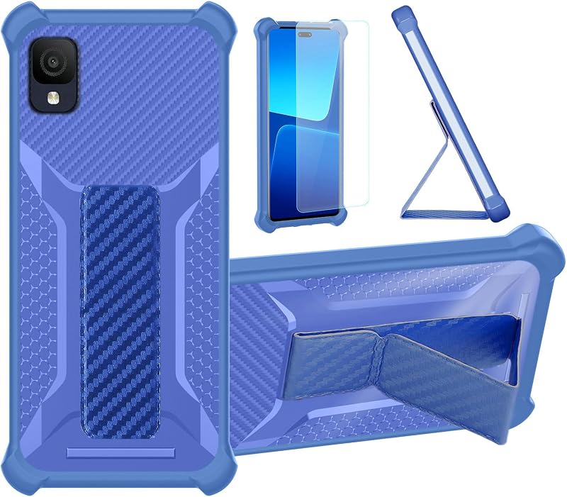 bojioderf Case Compatible for TCL Ion Z T501l T501c Phone Case Cover [with Tempered Glass Screen Protector] Hybrid Case [Folding Support Magnetic] [Frosted Anti-Fingerprint] Blue