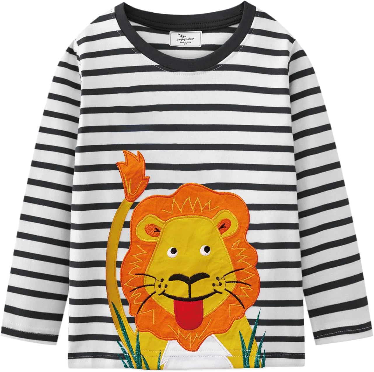 Toddler Baby Boy Embroidered Graphic Long Sleeve T-Shirt Excavator Tops Kids Striped Tees for 2-7T