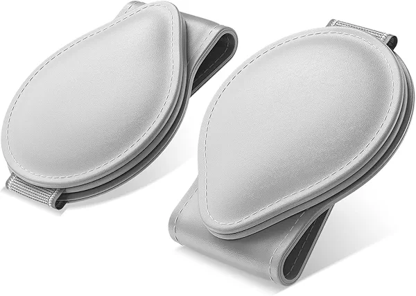 MoKo Sunglasses Holder for Car Sun Visor, 2-Pack PU Leather Magnetic Glasses Mount Holder Eyeglasses Hanger Clip Visor Accessories for All Car Models, Grey