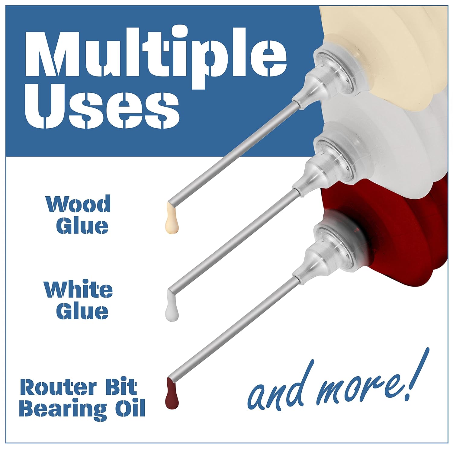 Peachtree Woodworking Accordion Style Squeezable Glue Container with Glue Injector Needle and Cap 3 Pack