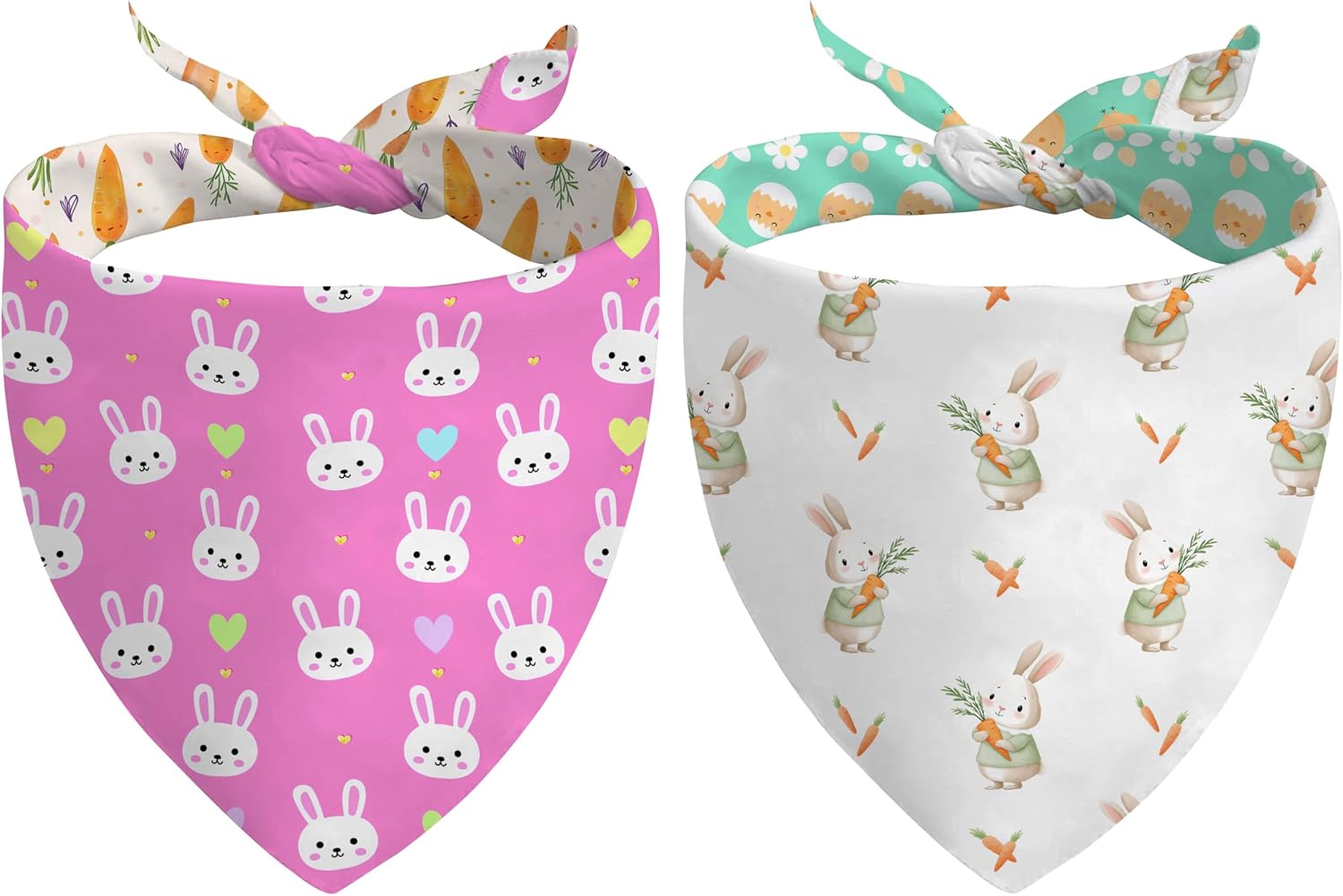Easter Dog Bandana Reversible 2 Pack, Cute Bunny Carrots Eggs Chicks Pet Bandanas for Dog Spring Easter Adjustable Triangle Scarves for Medium Large Extra Large Boy Girl Dogs(L)