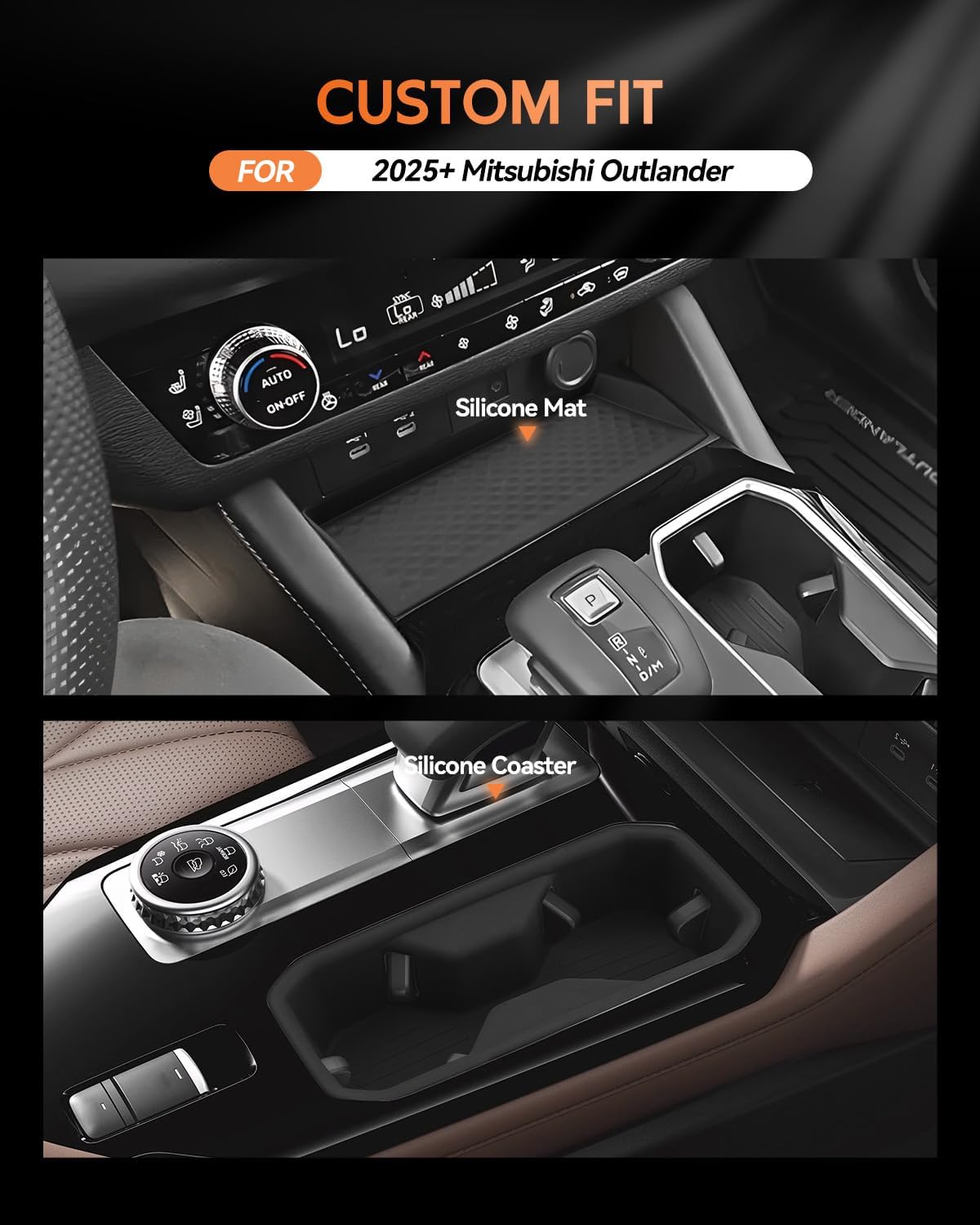 CDEFG 2PCS for 2025 2026 Mitsubishi Outlander Center Console Cup Holder Organizer Insert TPE & Center Console Wireless Charing Pad Silicone Mat Accessories-FIT Fuel-Powered image 3