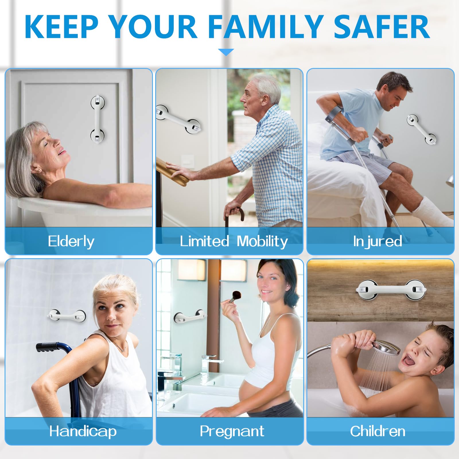 2 Poignée de Baignoire, Poignee Ventouses Securite Salle de Bain | Poignée de Douche, Sans Perçage Amovible Poignée de Sécurité pour Personnes Âgées, Handicapés, Enfants