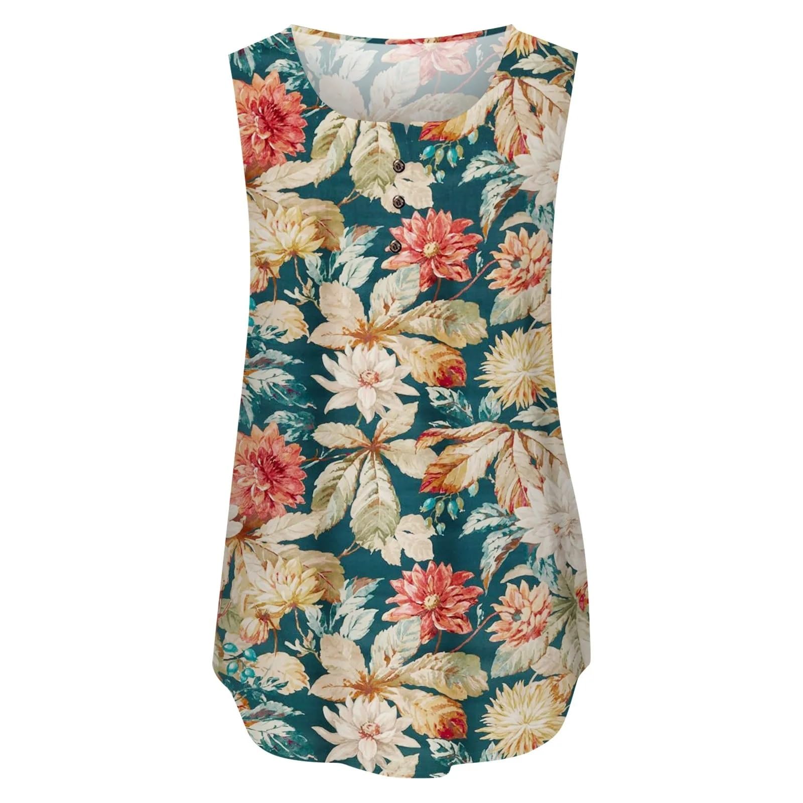 Camiseta de Tirantes algodón con Cuello Redondo y Estampado Floral for Mujer, Informal, sin Mangas, Dobladillo Irregular para Mujer