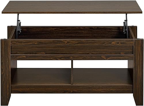 Miniatura 36 de Topeakmart Mesa auxiliar elevable con compartimento oculto y estante de almacenamiento abierto, mesa central elevable de altura ajustable para sala