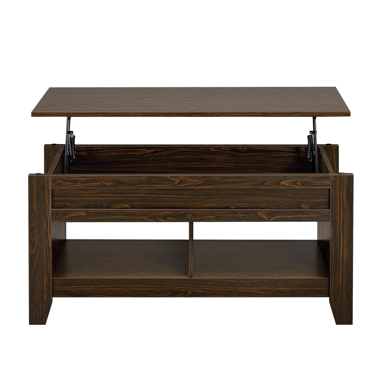 Topeakmart Lift Top Coffee Table with Hidden Storage and 2 Open Shelves Adjustable Tabletop Center Table for Living