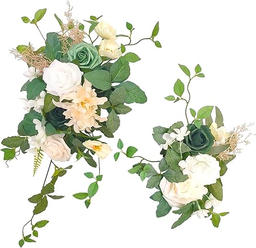 Juego de 2 guirnaldas de flores artificiales, color naranja quemado, flores de otoño, arreglos florales para decoración floral de boda, letrero de