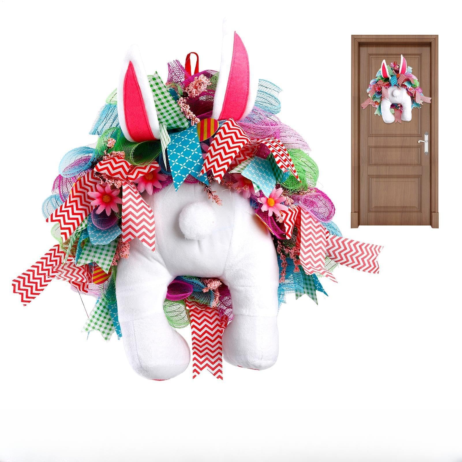 Ghirlanda del Coniglietto Pasquale Ghirlanda Pasquale Carina Divertente | Ghirlanda di Fiori con Coniglio Peluche per Porta per Albero Finestra Festa Portico Giardino Soggiorno Camera d