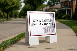 Win A Family Holiday Dinner Christmas Package Snow Folding Coroplast A-Frame Double Sided 23x23 in. Sign