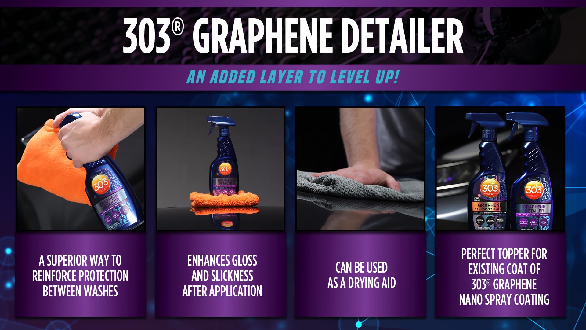 303 Graphene Detailer 473 ml – Coating, Sigillante & Cera Booster – Gloss & Protezione per vernice, Vetro & Cromo – Facile applicazione + guanti in nitrile Fiwiko