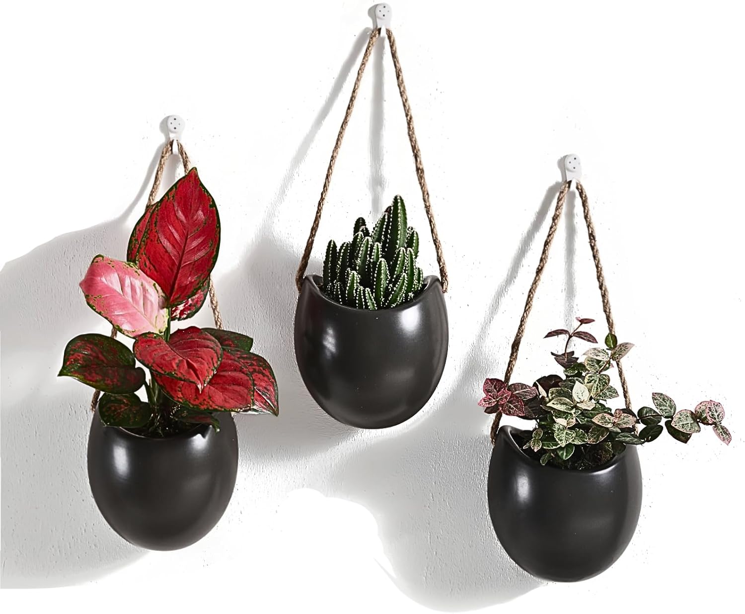 Set of 3 Ceramic Wall Vases - Hanging Pocket Planters for Indoor Plants, Wall Decor for Entryway Hallway Bathroom Living Room Dining Room
